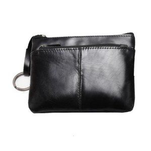 Black Genuine Leather Coin Wallet Pouch Zipper 3 Color Options